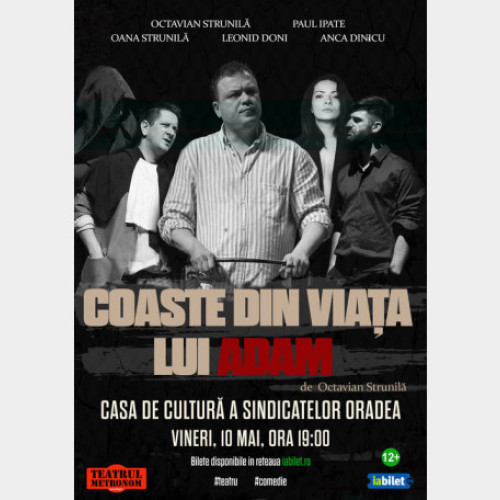 Piesa de teatru "Coaste din viata lui Adam" va fi jucata vineri la Casa de Cultura a Sindicatelor pentru a destinde spectatori. Un tânăr muzician din viața după moarte este supranumit judecat și se întâlnește cu un avocat pentru a-și plăti viața. 10 mai de la ora 19.00, la Casa de Cultură a Sindicatelor.